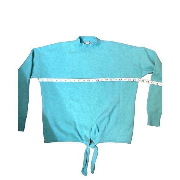 Loft turquoise wool blend front knot long sleeve sweater mock turtleneck size M - Picture 5 of 6